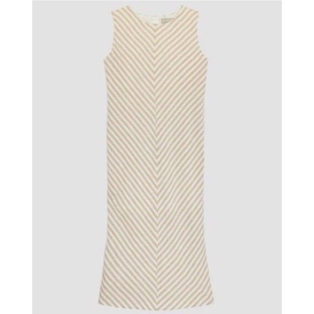 Everlane The Linen Bias Cut Dress Striped Ivory Beige Midi Size 12 - Picture 4 of 12